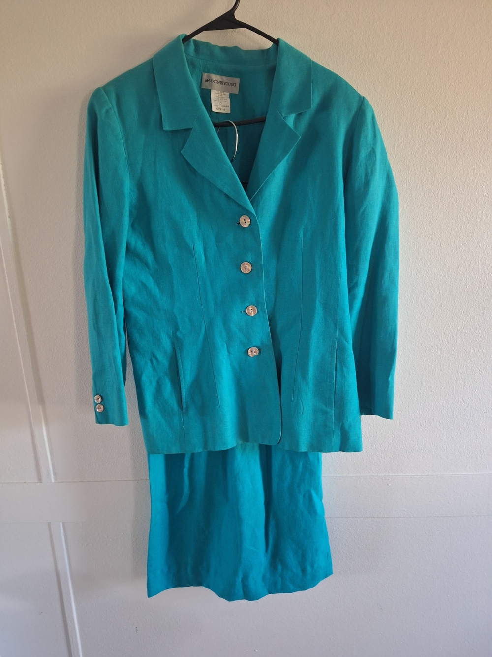 Sharon Young Teal Abalone Button-Front Blazer & Pencil Skirt Set